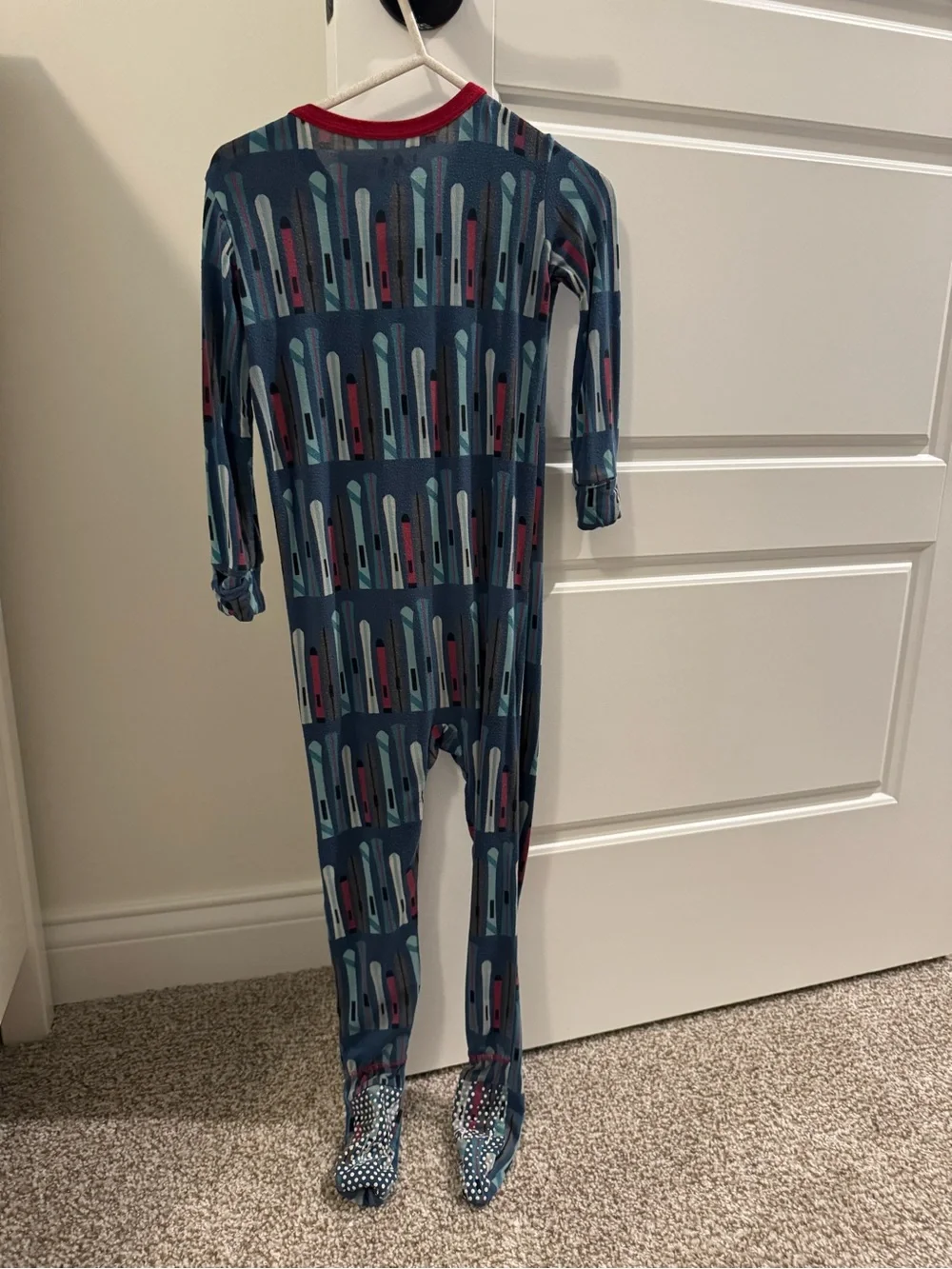 Set of Kickee Pants Red-Trim Zip Rompers - Black & White Plaid and Blue Pattern